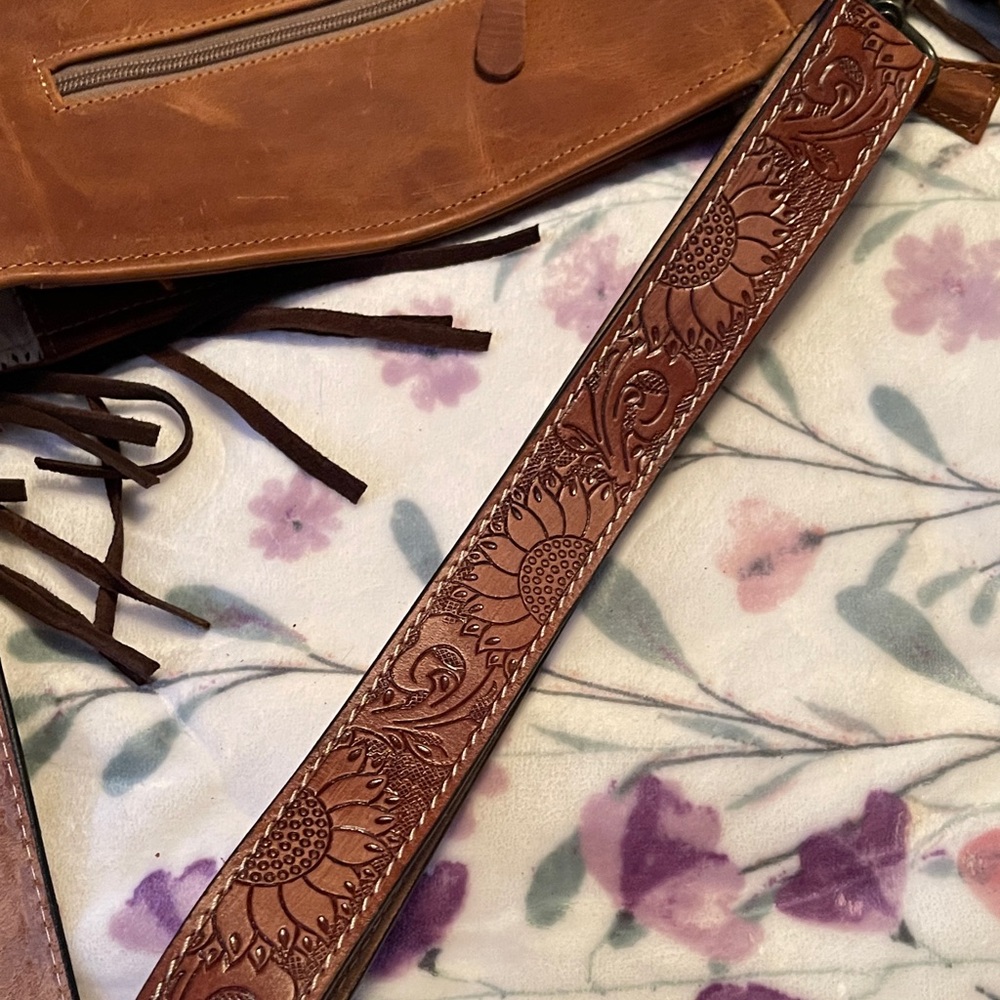 Myra Bag Brown and White Cowhide Fringe Shoulder Bag - Picture 8 of 8